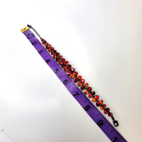 Red Orange Crystal Rhinestone STATEMENT Bracelet - Picture 6 of 7